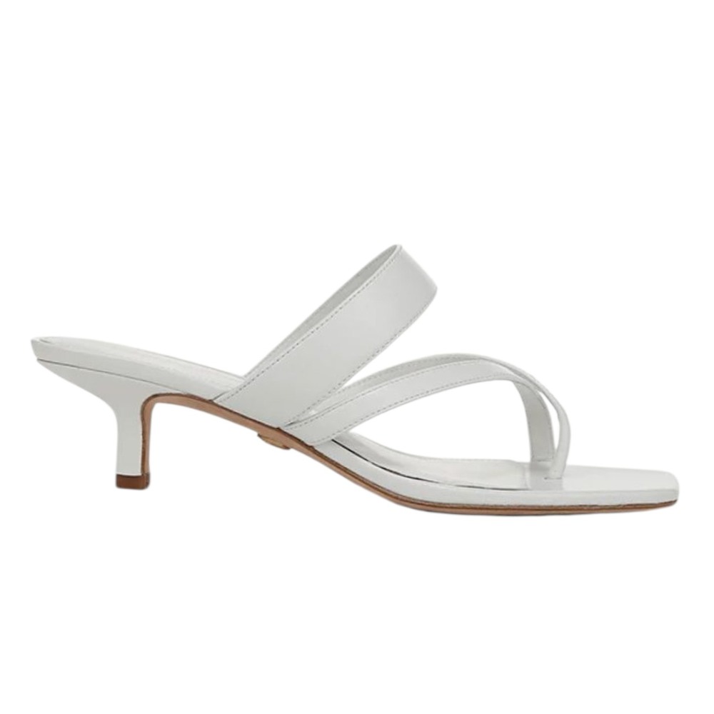 Veronica Beard White Leather Square Toe Thong Heel Sandals Women's Size‎ 6M